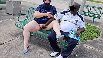 Hijab Muslim Milf let stranger at the bus stop cum twice on her big meaty pussy lips (public outdoor) BBW SSBBW