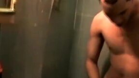 Passionate cock stroking while taking a shower by cutie Jack Hammah
