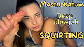 Deep throat and explosive finish: I cum in powerful streams while masturbating