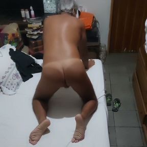 Naked ladysilva in bed showing off her sexy tanned ass with a mark