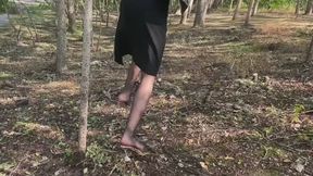 the girl was walking on the hills in high heel sandals and twisted her foot, she needs to go up and down and all this with a sore foot (reissue)