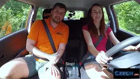 Czech cutie undresses in moving car for a wild roadside hookup
