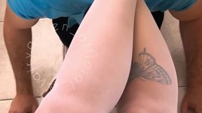 Worship white nylon socks + heels
