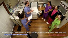 First Day of Nursing Clinicals: Lenna, Angelica, and Reina Examine Each Other in Uniforms under Doctor's Supervision @GirlsGoneGyno