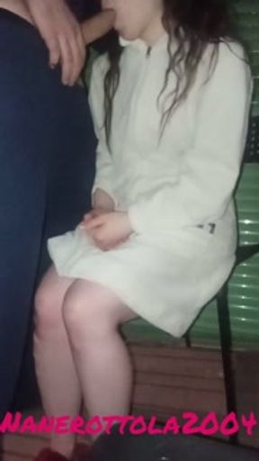 I take it in my mouth outside on the balcony and I'm watered like a flower