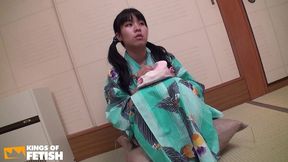 fat man bangs and creampies wet bush of a japanese girl on the bed