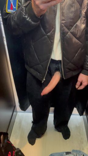 Big dick out in Japanese changing room