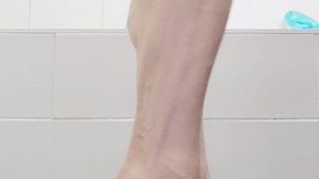 Bathroom Barefoot Seated and Standing Leg Cross Muscle Worship