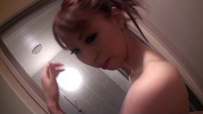 Asian washing in the bath and sucking cock