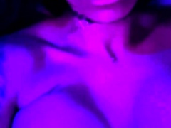 Busty curly brunette with big boobs fucks on couch