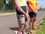 Two Tradies Taking a Slash