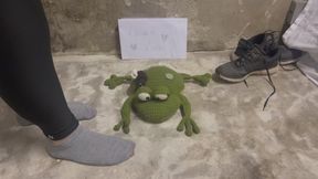 Trampling expensive stuffed toy with my sweaty socks