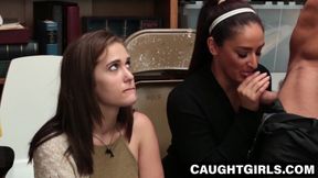 Teen girl gets caught and fucked by a big-dicked cop in a hardcore threesome