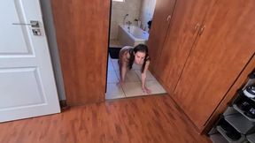Slut get her toes coved in cum after deepthroat fucking, face slapping