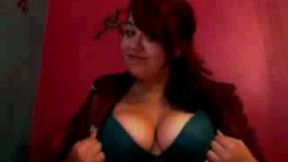 Chubby brunette flashes her tits and butt for the webcam