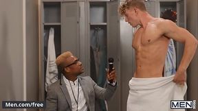 (Adrian Hart) Gets Distracted During The Interview When (Felix Fox) Strips Down To Nothing But A Towel - Men - Follow and watch Felix at  www.men.com/felix
