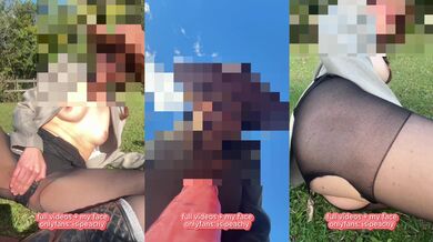 Petite redhead masturbating outdoors on the grass