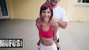 Petite cheerleader and huge cock