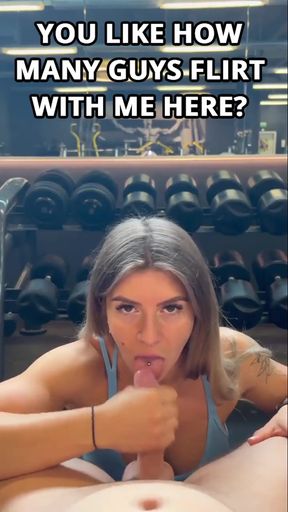 Amateur gym bunny gives a solo blowjob in her workout gear
