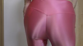 Masturbation with satin pink leggings