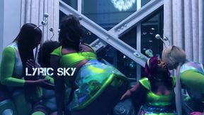 hottest intergalactic lesbian fivesome candace von, jordyn falls, lyric sky, mz. dani, and yum the boss