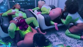 hottest intergalactic lesbian fivesome candace von, jordyn falls, lyric sky, mz. dani, and yum the boss