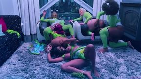 hottest intergalactic lesbian fivesome candace von, jordyn falls, lyric sky, mz. dani, and yum the boss