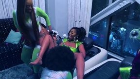 hottest intergalactic lesbian fivesome candace von, jordyn falls, lyric sky, mz. dani, and yum the boss