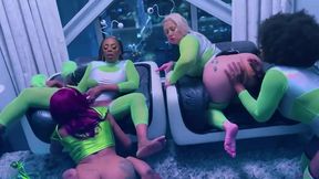 hottest intergalactic lesbian fivesome candace von, jordyn falls, lyric sky, mz. dani, and yum the boss