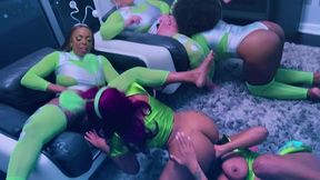 hottest intergalactic lesbian fivesome candace von, jordyn falls, lyric sky, mz. dani, and yum the boss