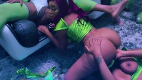 hottest intergalactic lesbian fivesome candace von, jordyn falls, lyric sky, mz. dani, and yum the boss