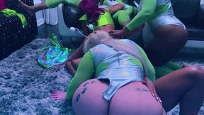 hottest intergalactic lesbian fivesome candace von, jordyn falls, lyric sky, mz. dani, and yum the boss