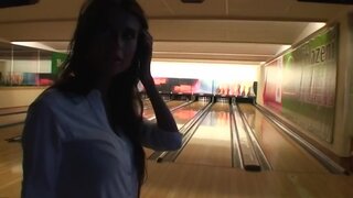 After bowling Czech girl gives boyfriend blowjob in the restroom