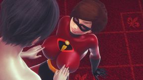 Helen Parr the Incredibles Gets an Orgasm From Breast Play and Cunnilingus - Fingering Her Tight Pussy in 3D Animation