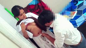 Horny college student explores first-time anal with her hot professor.