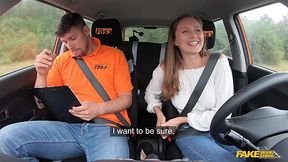 Driving turned into Sex Exam for Busty Slut who can't drive but sucks well