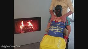 Latex Snow White by the Fireplace: Tied-Up Tease & Oral Heat