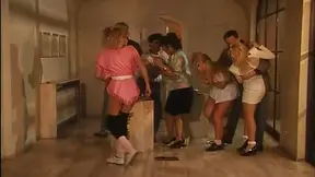 Horny Euro Babes Serve Two Cocks Passionately in Vintage Orgy Fun