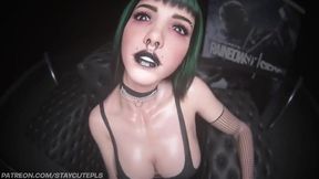 Sexy goth girl with great tits is giving you a handjob