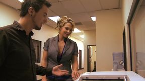 Big natural tits amazingly beautiful MILF boss fucks the big dick assistant in workplace to take cum