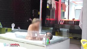 Blonde hotwife punished cuckold in bathtub shower