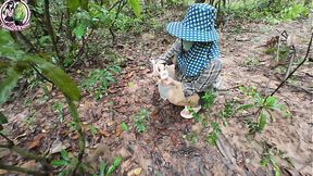 Thai girl walks in the forest &mdash;  pees &mdash;  and then shows her pussy on the side of the road 4K