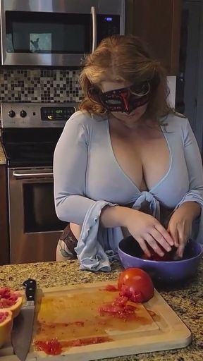 Crushing Food and RUBBING it onto My BIG MILF'S TITS   Clip 2