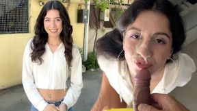 Public Blowjob Turns to Facial Cumwalk