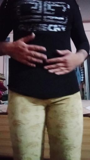 Indian Gay Crossdresser Gaurisissy Pressing and Playing with Her Big Boobs in Jeans T Shirt
