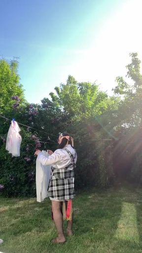 In an outfit with a skirt with straps for an evening