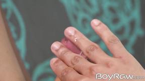 ”Skinny ebony twink Giorgio Angelo stuffs dildo & jerks off”