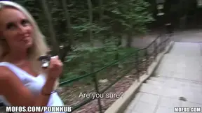 Euro blonde gets picked up and sucks enormous rod