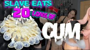 Slave eats 20 loads of cum