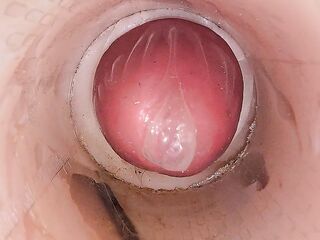 The camera in the unfathomable snatch records a biggest cumshot of semen into the fucking-rubber